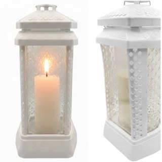 Znicz duży szklany ozdobny na grób cmentarz lampion dekoracyjny klasyczny biały