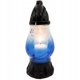 Znicz ozdobny szklany na grób cmentarz lampion dekoracyjny róża niebieski