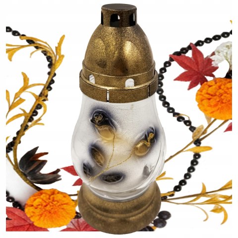 Znicz ozdobny szklany na grób cmentarz lampion dekoracyjny wkłady róża