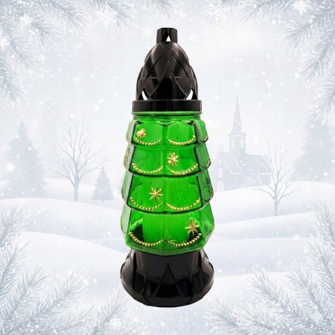 Znicz świąteczny ozdobny na grób cmentarz zielony choinka z wkładem d