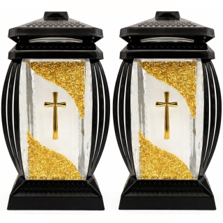 2x duży znicz na cmentarz grób szklany lampion krzyż 29cm dekoracyjny