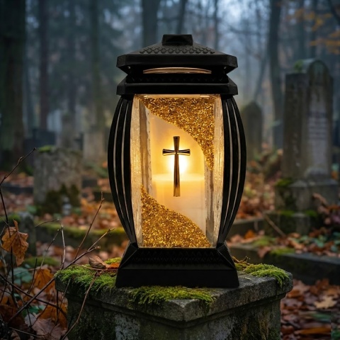 2x duży znicz na cmentarz grób szklany lampion krzyż 29cm dekoracyjny