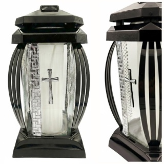 2x znicz duży na cmentarz grób lampion kapliczka ozdobny krzyż srebrny