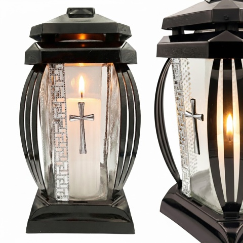 2x znicz duży na cmentarz grób lampion kapliczka ozdobny krzyż srebrny