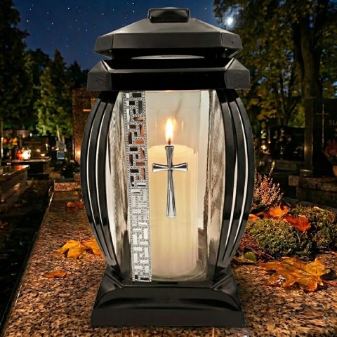 2x znicz duży na cmentarz grób lampion kapliczka ozdobny krzyż srebrny