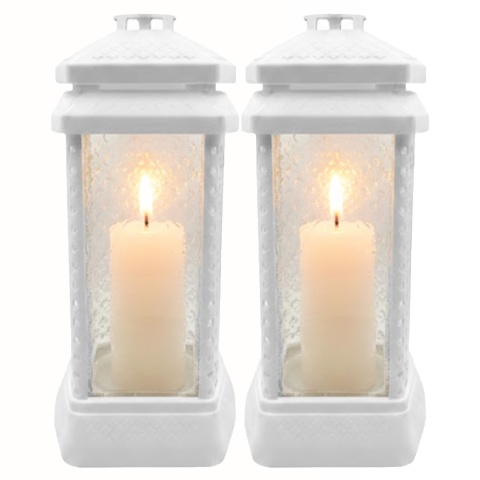 2x znicz duży szklany ozdobny na grób cmentarz lampion dekor klasyczny biały