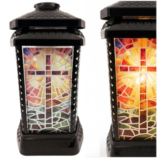 2x znicz duży szklany ozdobny na grób na cmentarz lampion witraż + wkład