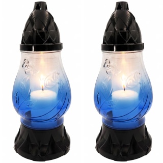2x znicz ozdobny szklany na grób cmentarz lampion dekoracyjny niebieski