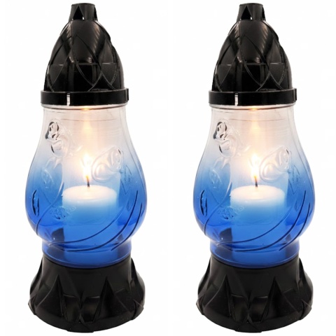 2x znicz ozdobny szklany na grób cmentarz lampion dekoracyjny niebieski