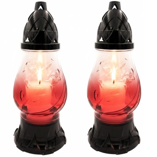 2x znicz ozdobny szklany na grób cmentarz lampion dekoracyjny róża czerwony