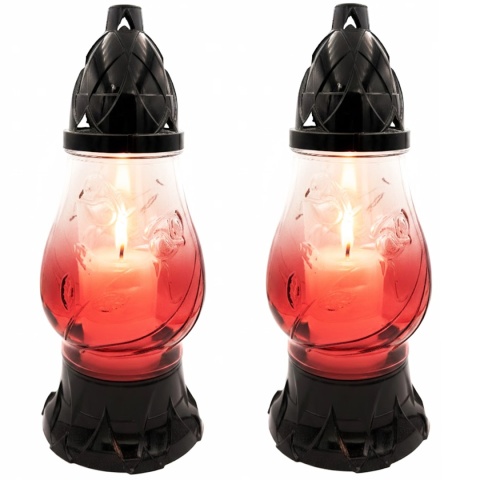 2x znicz ozdobny szklany na grób cmentarz lampion dekoracyjny róża czerwony