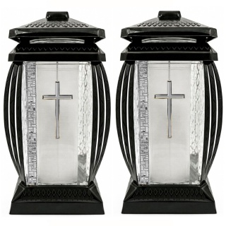 2x duży znicz lampion na cmentarz grób kapliczka ozdobny krzyż srebrny 29cm