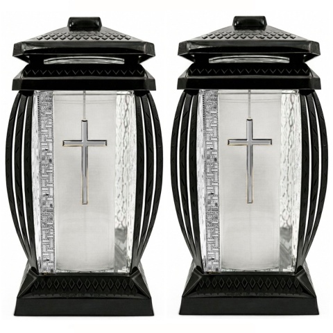 2x duży znicz lampion na cmentarz grób kapliczka ozdobny krzyż srebrny 29cm