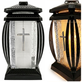 2x duży znicz lampion na cmentarz grób kapliczka ozdobny krzyż srebrny 29cm