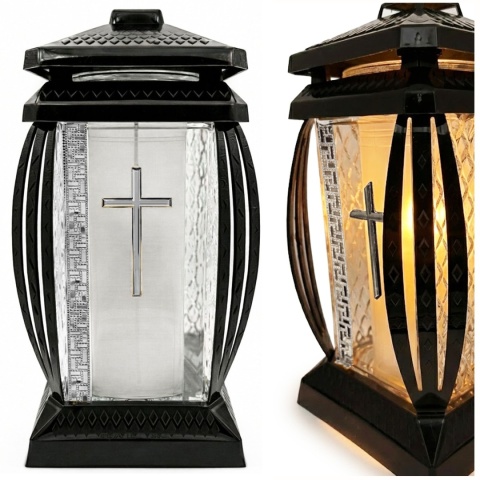 2x duży znicz lampion na cmentarz grób kapliczka ozdobny krzyż srebrny 29cm