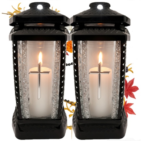 2x znicz duży szklany ozdobny na grób cmentarz lampion dekoracyjny srebrny