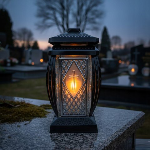 Duży znicz na cmentarz grób kapliczka ozdobny krzyż srebrny 29cm kratka