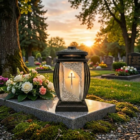 Duży znicz na cmentarz lampion na grób kapliczka ozdobny dekoracyjny srebrny