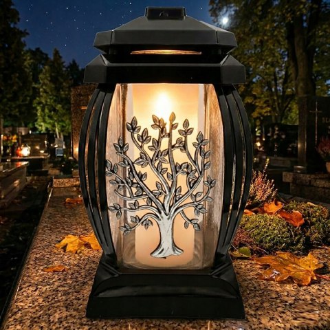 Klasyczny znicz duży lampion na grób cmentarz kapliczka ozdobny drzewko srebrny
