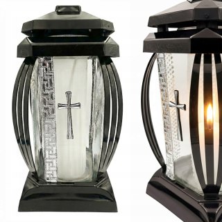 Znicz duży na cmentarz grób lampion kapliczka ozdobny krzyż srebrny