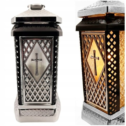 ZNICZ DUŻY SZKLANY OZDOBNY NA GRÓB LAMPION SREBRNY GLAMOUR + WKŁAD