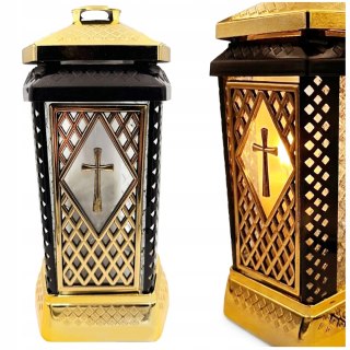 ZNICZ DUŻY SZKLANY OZDOBNY NA GRÓB LAMPION ZŁOTY GLAMOUR + WKŁAD W ZESTAWIE