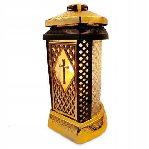ZNICZ DUŻY SZKLANY OZDOBNY NA GRÓB LAMPION ZŁOTY GLAMOUR + WKŁAD W ZESTAWIE