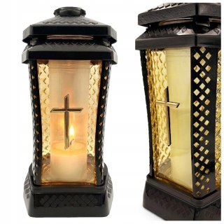 ZNICZ DUŻY SZKLANY OZDOBNY NA GRÓB LAMPION ŻÓŁTE SZKŁO ELEGANCKI