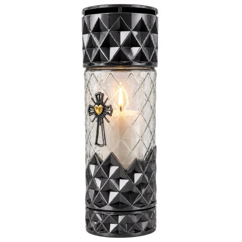 WYSOKI ZNICZ NA CMENTARZ GRÓB LAMPION OZDOBNY KLASYCZNY 29CM SREBRNY DEKOR