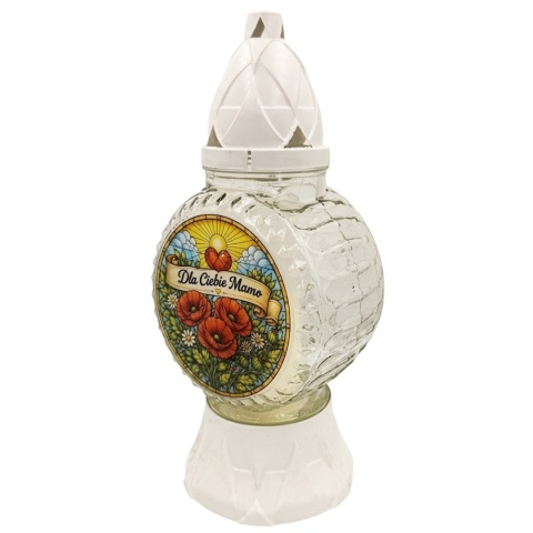 ZNICZ DLA MAMY NA CMENTARZ WITRAŻ LAMPION SZKLANY WIOSENNY 25CM DZIEŃ MATKI