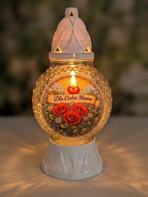 ZNICZ DLA MAMY NA CMENTARZ WITRAŻ LAMPION SZKLANY WIOSENNY 25CM DZIEŃ MATKI