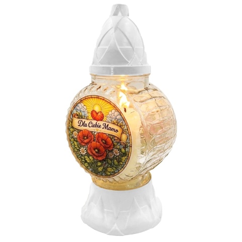 ZNICZ DLA MAMY NA CMENTARZ WITRAŻ LAMPION SZKLANY WIOSENNY 25CM DZIEŃ MATKI
