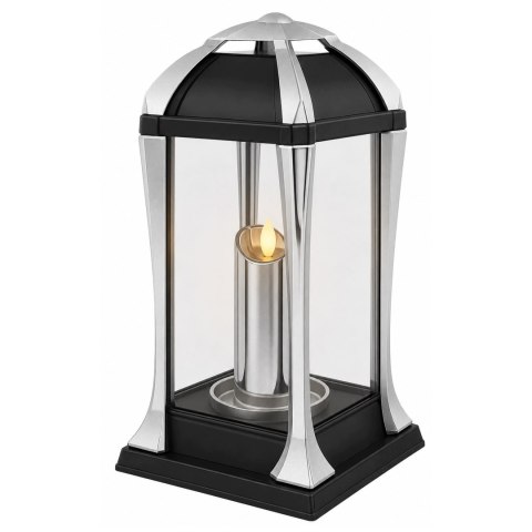 ZNICZ NA CMENTARZ DUŻY SZKLANY OZDOBNY LAMPION WKŁAD LED GRATIS SREBRNY