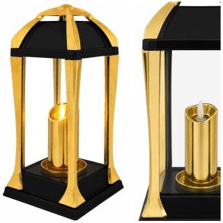 ZNICZ NA CMENTARZ GRÓB DUŻY SZKLANY OZDOBNY LAMPION WKŁAD LED GRATIS ZŁOTY