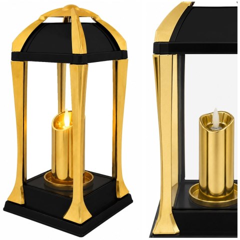 ZNICZ NA CMENTARZ GRÓB DUŻY SZKLANY OZDOBNY LAMPION WKŁAD LED GRATIS ZŁOTY