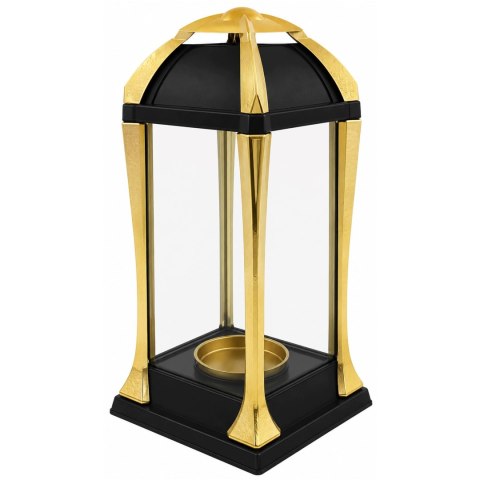 ZNICZ NA CMENTARZ GRÓB DUŻY SZKLANY OZDOBNY LAMPION WKŁAD LED GRATIS ZŁOTY