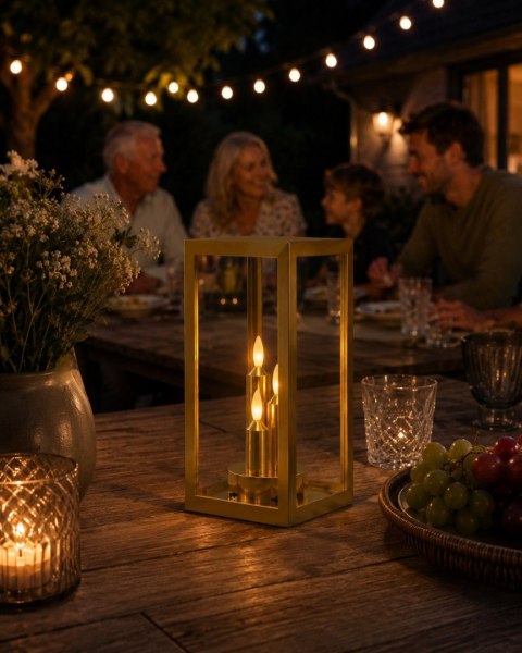 ZNICZ SOLARNY LED DUŻY SZKLANY NA CMENTARZ GRÓB LAMPION DEKORACYJNY ZŁOTY
