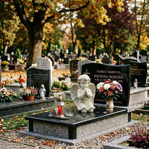 Duża figurka dekoracyjna na cmentarz anioł modlący się nagrobna na grób 34cm