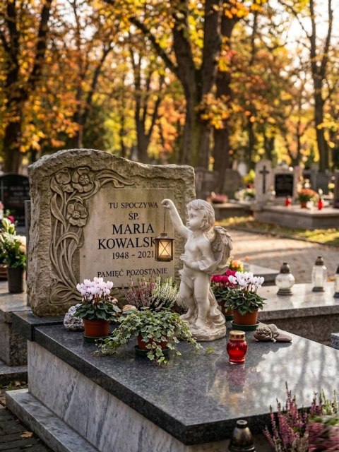 Duża figurka dekoracyjna na cmentarz aniołek z latarenką nagrobna na grób 50cm