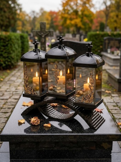 Duży znicz na cmentarz lampion na grób kapliczka ozdobny potrójny