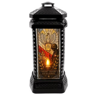 ZNICZ DUŻY SZKLANY OZDOBNY NA GRÓB LAMPION WITRAŻ DLA ŻOŁNIERZA WOJSKO HOŁD