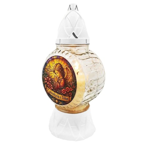 ZNICZ NA CMENTARZ WITRAŻ LAMPION SZKLANY WIOSENNY 25CM NA GRÓB + WKŁAD
