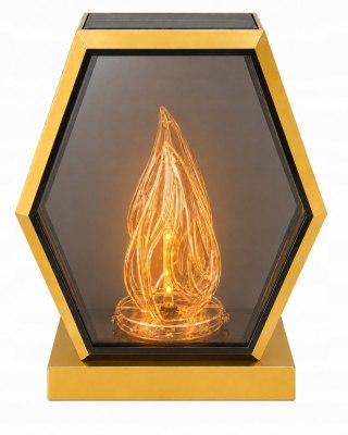 ZNICZ SOLARNY LED DUŻY SZKLANY NA CMENTARZ LAMPION TRAPEZ KAMIEŃ ZŁOTY