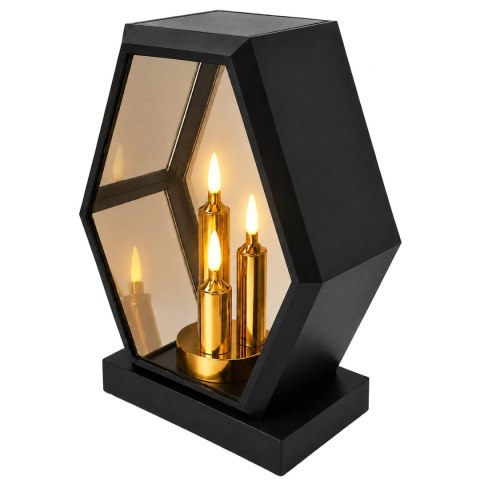 ZNICZ SOLARNY LED DUŻY SZKLANY NA CMENTARZ LAMPION TRAPEZ TRIO WKŁAD ZŁOTY